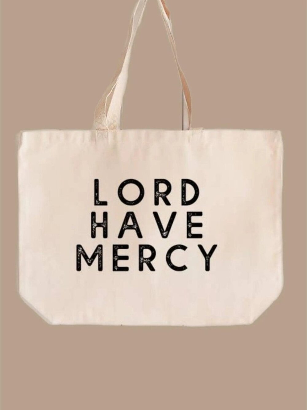 NWT Lord Have Mercy Oversized Cotton Canvas Tote Bag Cream Black